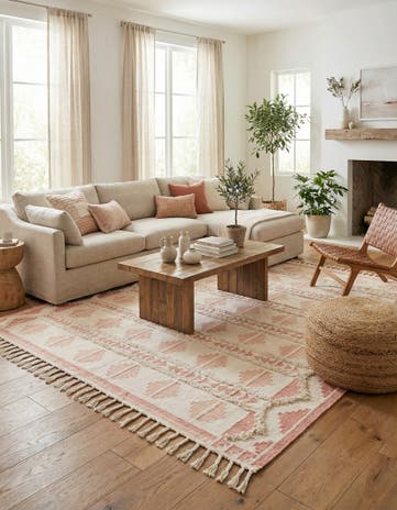 Pink and White Hand Woven Arizona Wool Rug