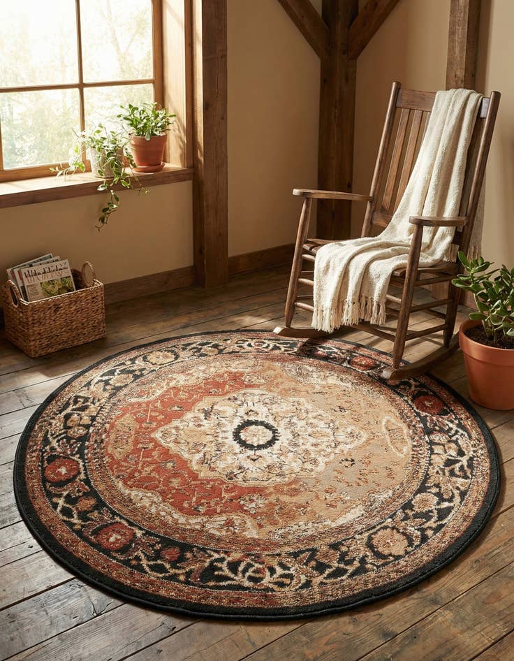 Detail image of 3' x 3'  Washable Traditional Indoor / Outdoor Round Rug