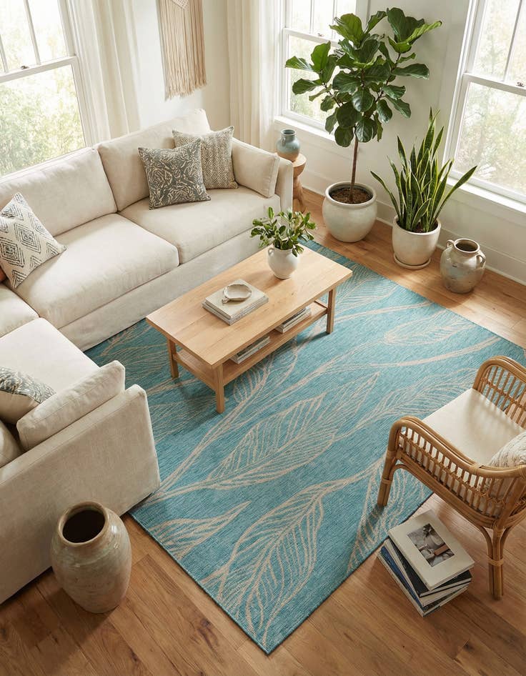 Detail image of  10' 8 x 10' 8  Washable Botanical Indoor / Outdoor Square Rug