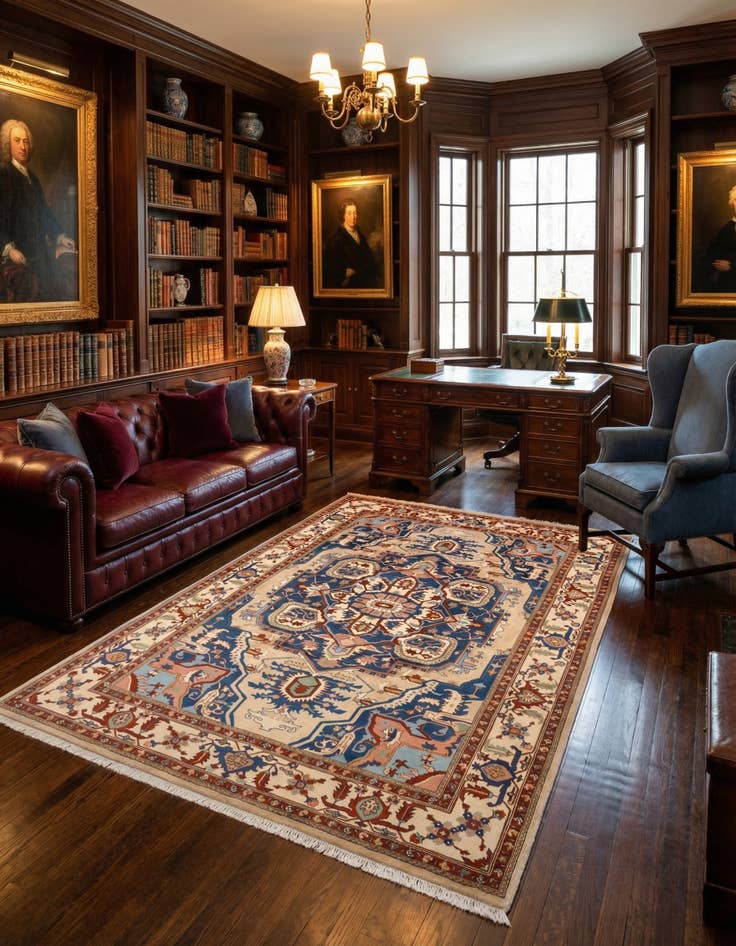 Detail image of  6' 7 x 9' 9  Hand Knotted Indo Heriz Wool Rug