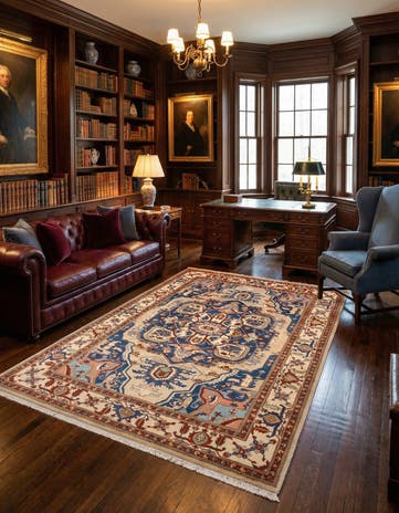 6' 7 x 9' 9 Hand Knotted Indo Heriz Wool Rug