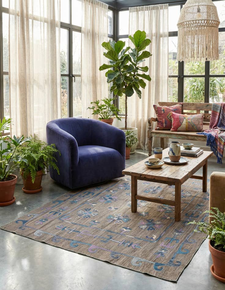 Detail image of 5' 2 x 6' 2  Hand Woven Kilim Suzani Wool Rug