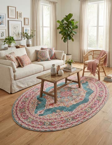 Turquoise Santiago Oval Rug