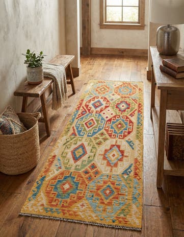 3' 3 x 6' 10 Hand Woven Kilim Maymana Wool Runner Rug