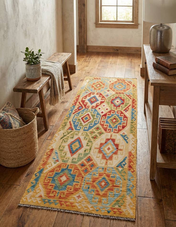 Detail image of 3' 3 x 6' 10  Hand Woven Kilim Maymana Wool Runner Rug