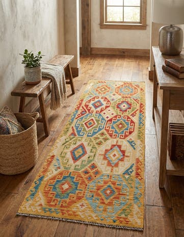 3' 3 x 6' 10 Hand Woven Kilim Maymana Wool Runner Rug