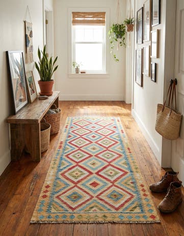3' 3 x 6' 7 Hand Woven Kilim Maymana Wool Runner Rug