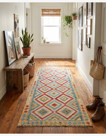 3' 3 x 6' 7 Hand Woven Kilim Maymana Wool Runner Rug
