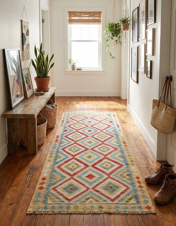 3' 3 x 6' 7 Hand Woven Kilim Maymana Wool Runner Rug