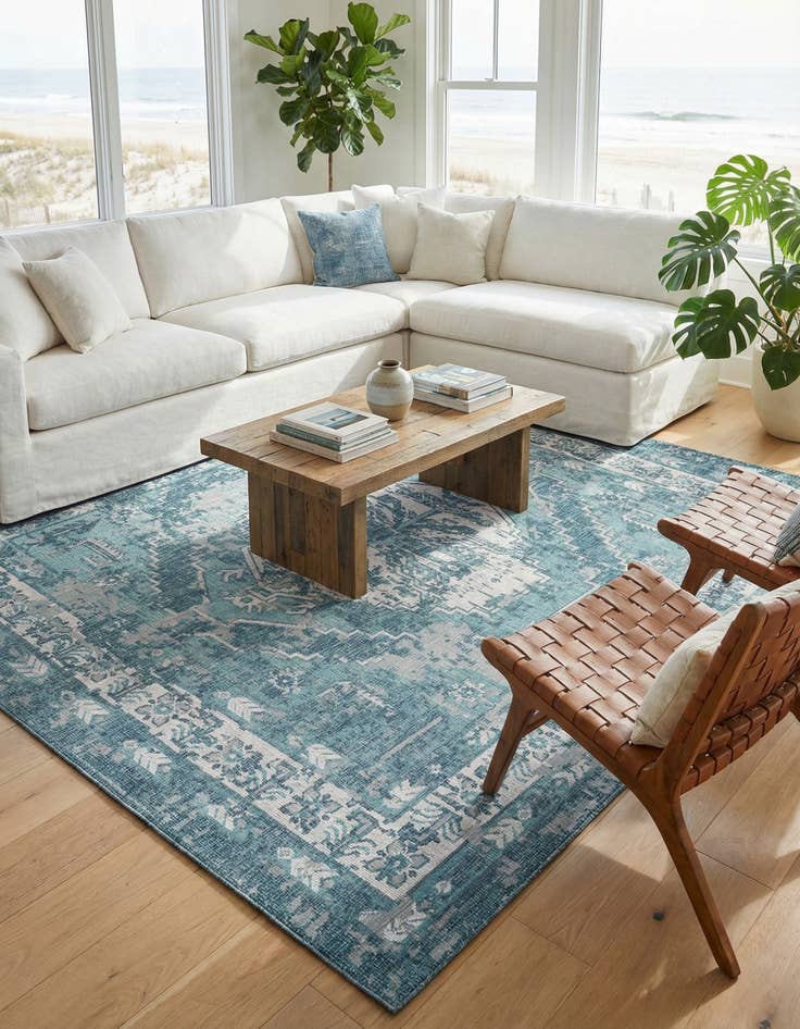 Detail image of 13' x 13'  Washable Traditional Indoor / Outdoor Square Rug