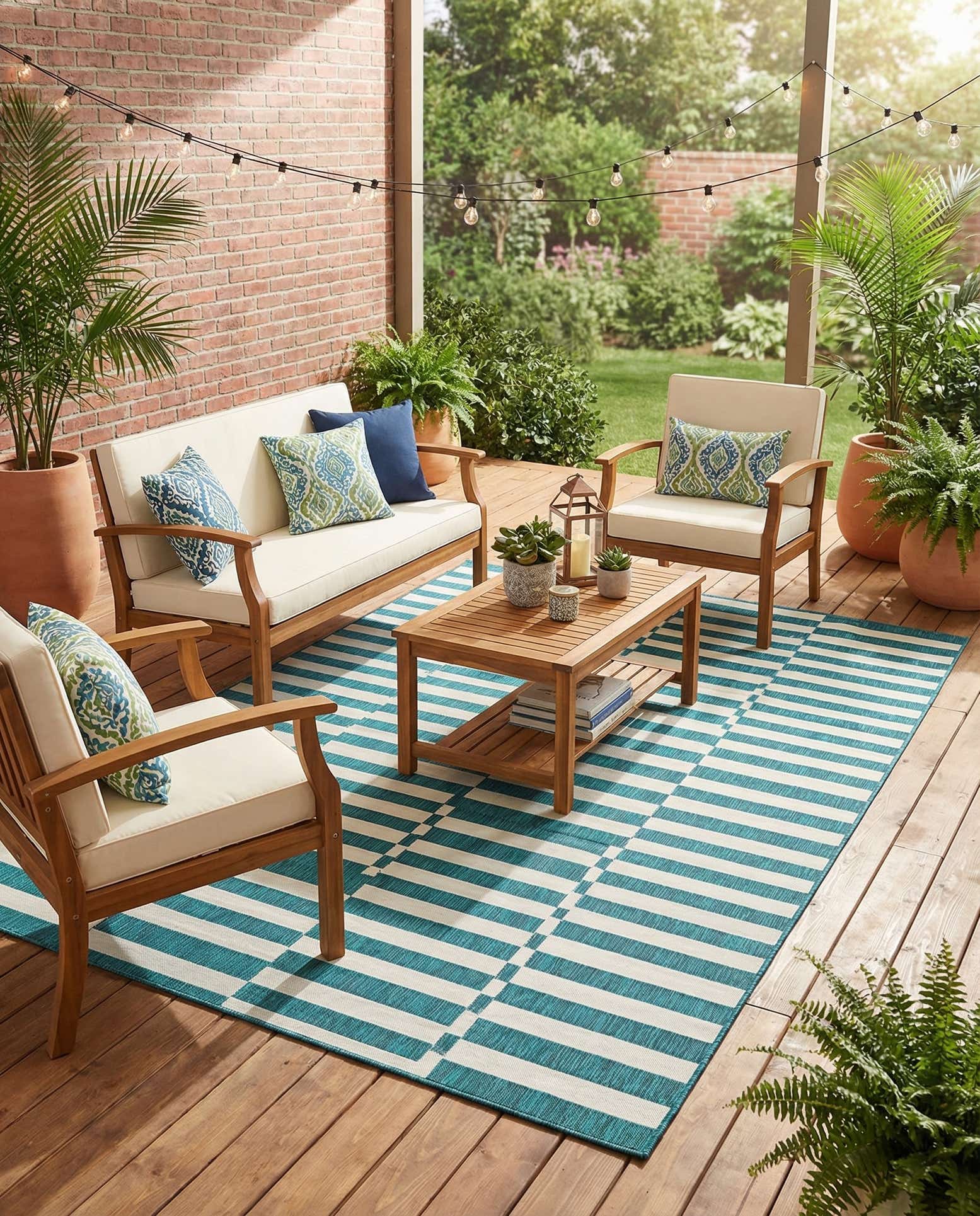 7' 10 x 11' Easy-Clean Striped Indoor / Outdoor Rug