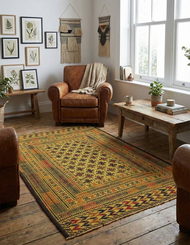 Detail image of 4' 2 x 6' 4  Hand Woven Kilim Afghan Wool Rug