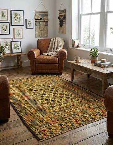4' 2 x 6' 4 Hand Woven Kilim Afghan Wool Rug