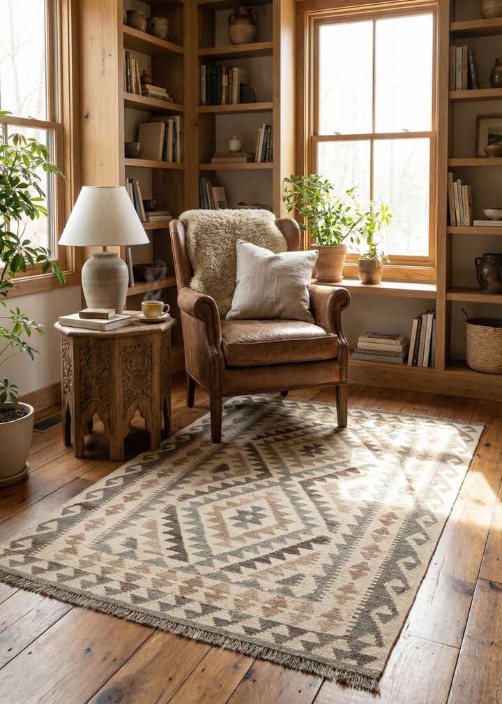 3' 7 x 5' 2 Hand Woven Kilim Maymana Wool Rug