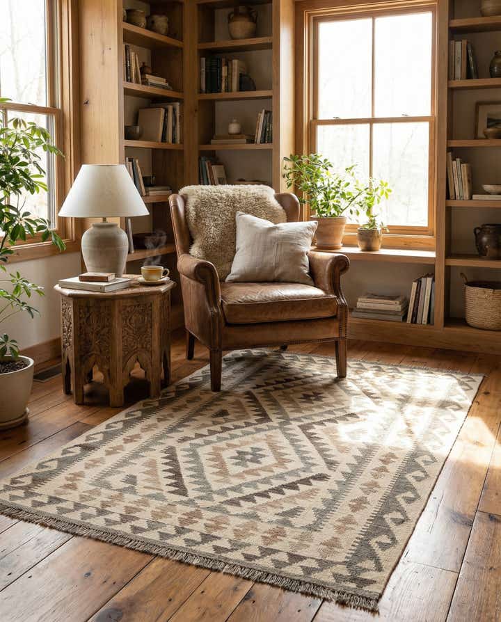 3' 7 x 5' 2 Hand Woven Kilim Maymana Wool Rug