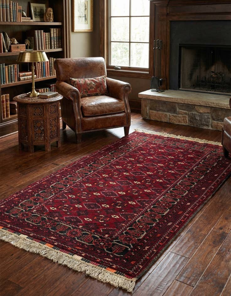 Detail image of 3' 5 x 6'  Hand Knotted Afghan Ersari Wool Rug