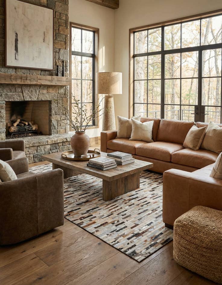 Detail image of 5' 2 x 8' 2 Cowhide Leather Rug