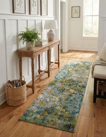 Blue Green Washable Theia Runner Rug