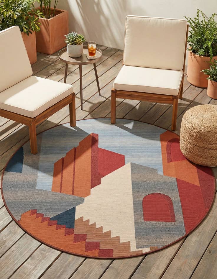 Detail image of 4' x 4'  Washable Modern Indoor / Outdoor Round Rug