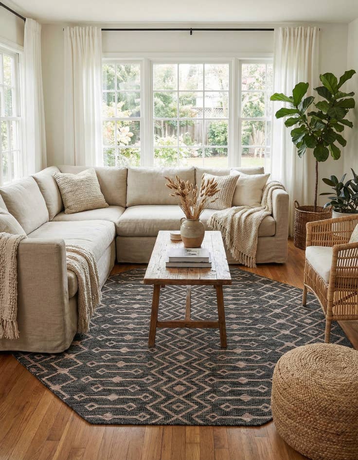 Detail image of 7' 10 x 7' 10  Washable Trellis Indoor / Outdoor Octagon Rug