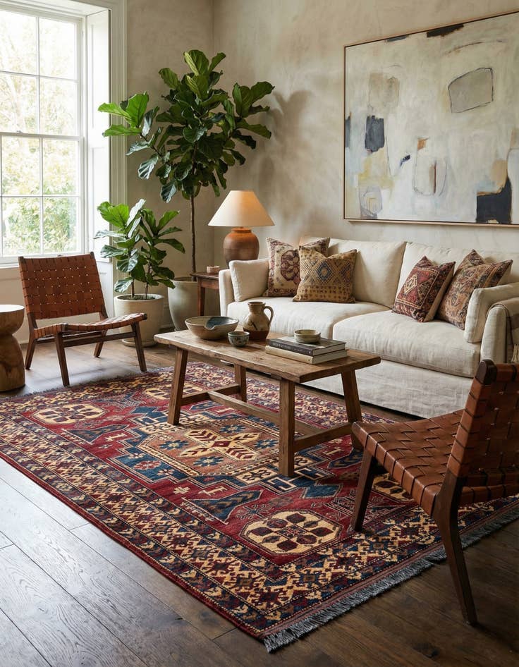 Detail image of  4' 10 x 6' 11  Hand Knotted Kazak Oriental Wool Rug