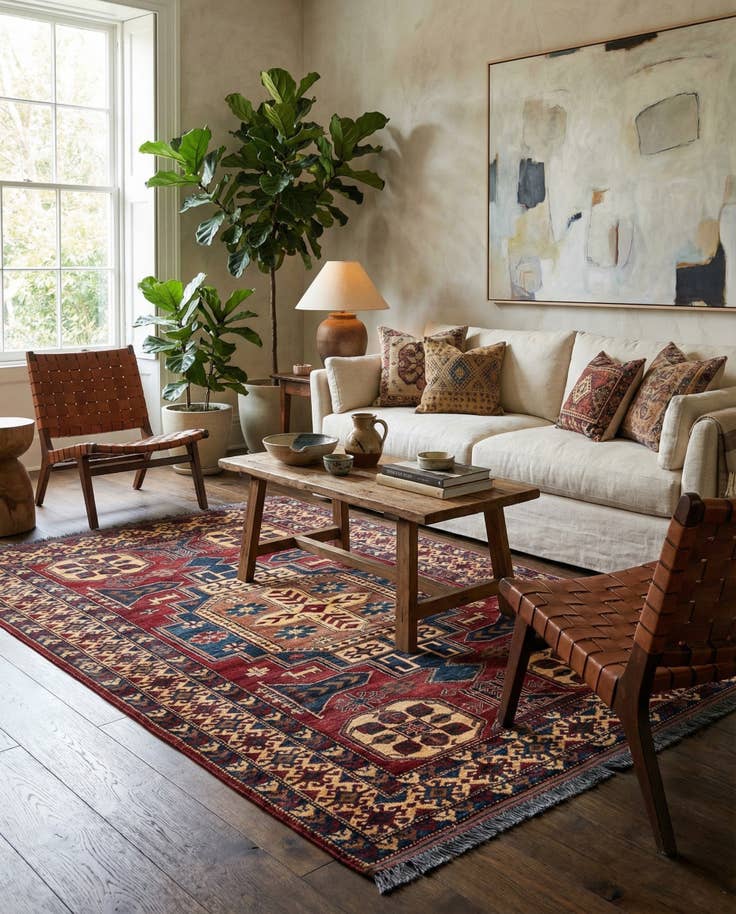 Detail image of 4' 10 x 6' 11 Hand Knotted Kazak Oriental Wool Rug