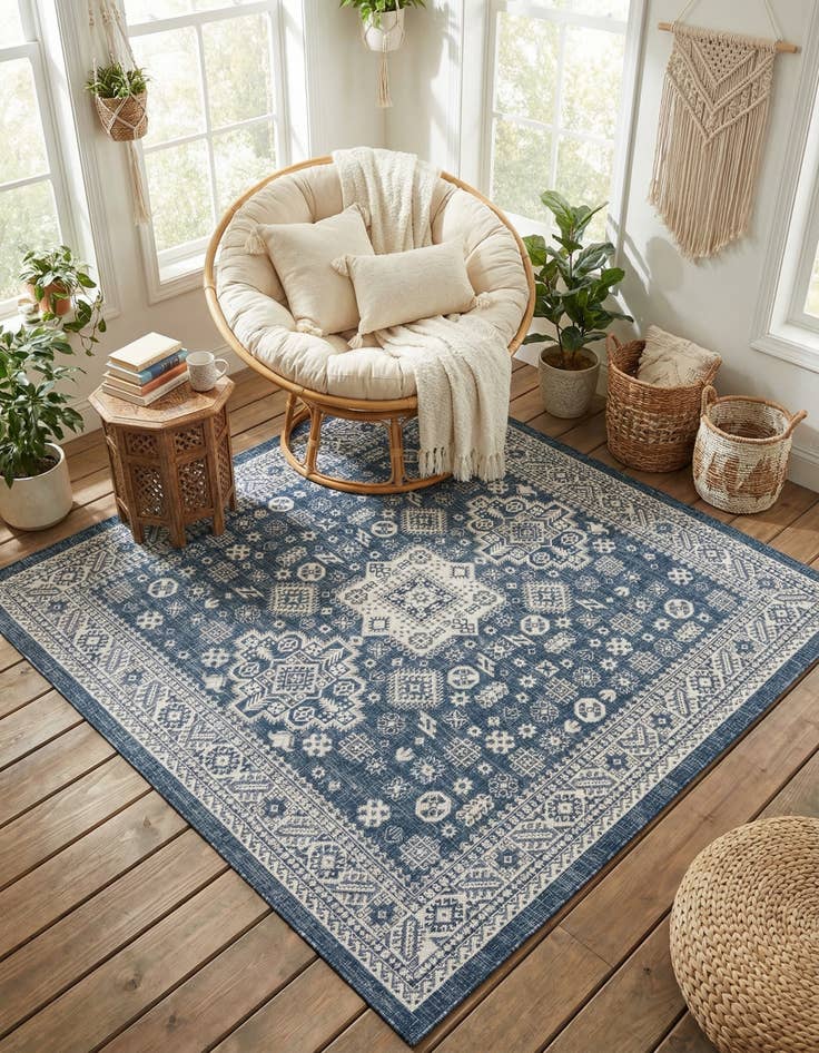 Detail image of 7' 10 x 7' 10  Washable Aztec Indoor / Outdoor Square Rug