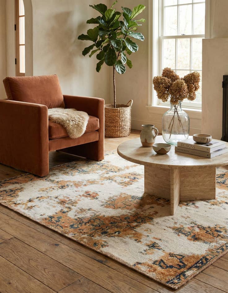 Detail image of 3' 7 x 3' 7  Hand Knotted Ultra Vintage Persian Wool Square Rug