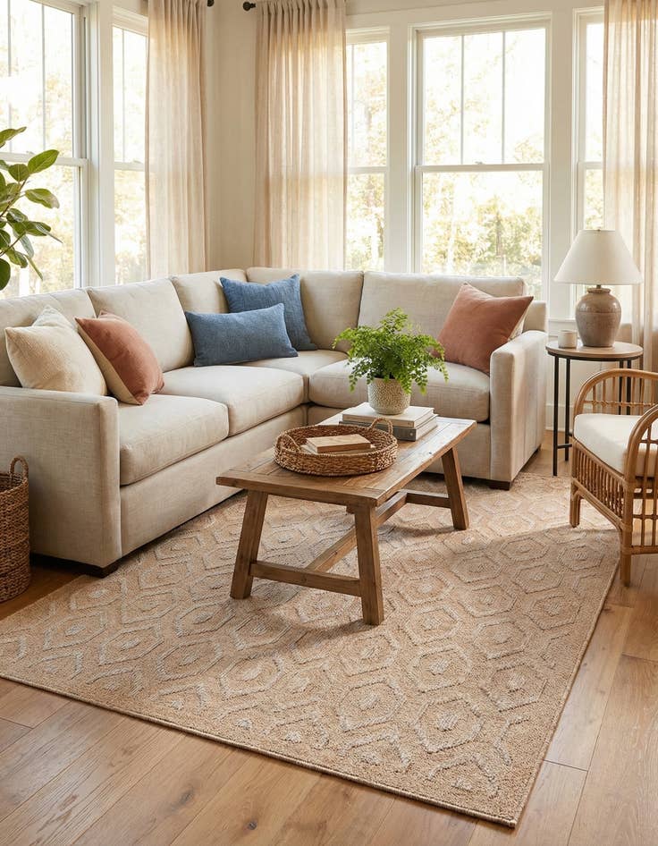 Detail image of 5' 3 x 8'  Washable Trellis Textured Indoor / Outdoor Rug