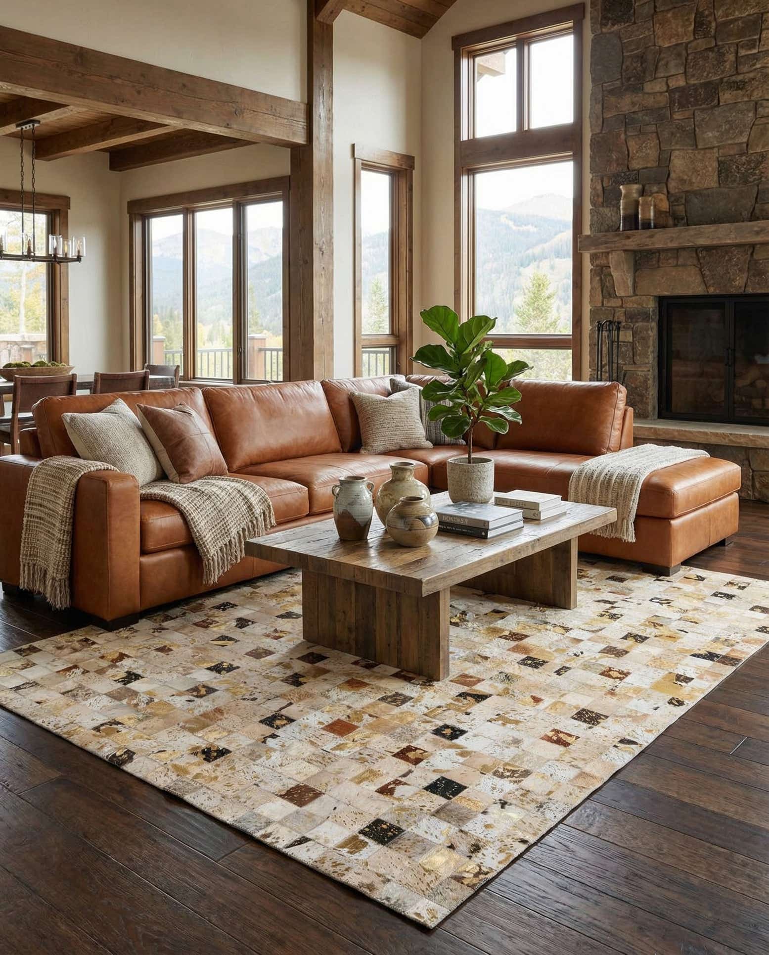 5' x 8' Cowhide Leather Rug