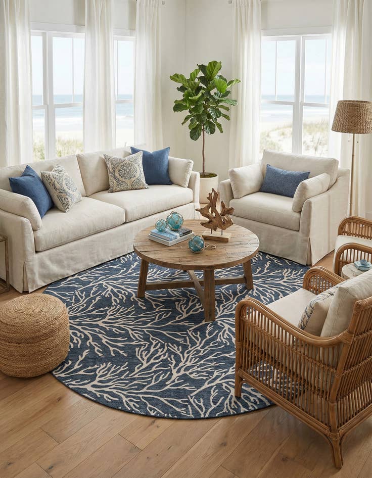 Detail image of  13' x 13'  Washable Coastal Indoor / Outdoor Round Rug