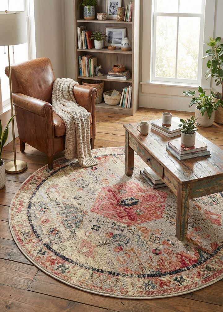 4' x 4' Easy-Clean Traditional Indoor / Outdoor Round Rug