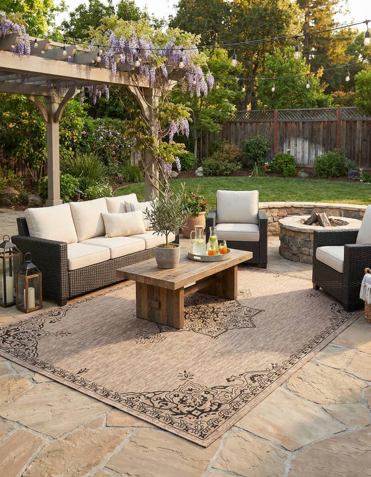 Detail image of 10' x 14'  Washable Traditional Indoor / Outdoor Rug