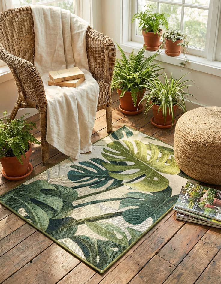 Detail image of 2' x 3'  Washable Botanical Indoor / Outdoor Rug