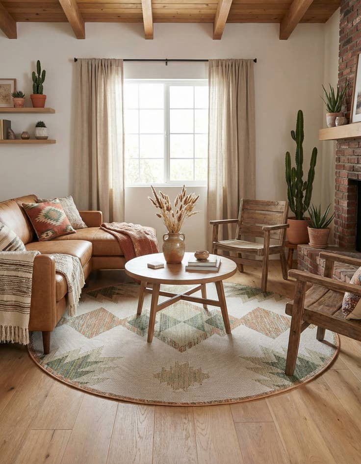 Detail image of 7' 10 x 7' 10  Washable Baja Indoor / Outdoor Round Rug