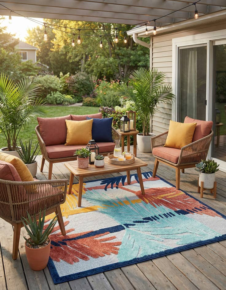 Detail image of 5' 3 x 5' 3  Washable Belize Indoor / Outdoor Square Rug