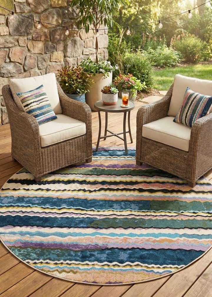 7' 10 x 7' 10 Easy-Clean Modern Indoor / Outdoor Round Rug