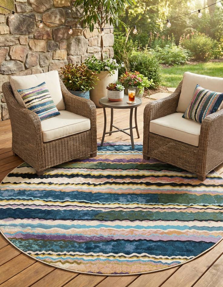 Detail image of 7' 10 x 7' 10 Easy-Clean Modern Indoor / Outdoor Round Rug