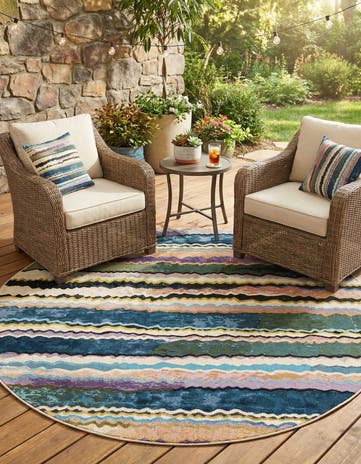 Easy-Clean Modern Indoor / Outdoor Round Rug
