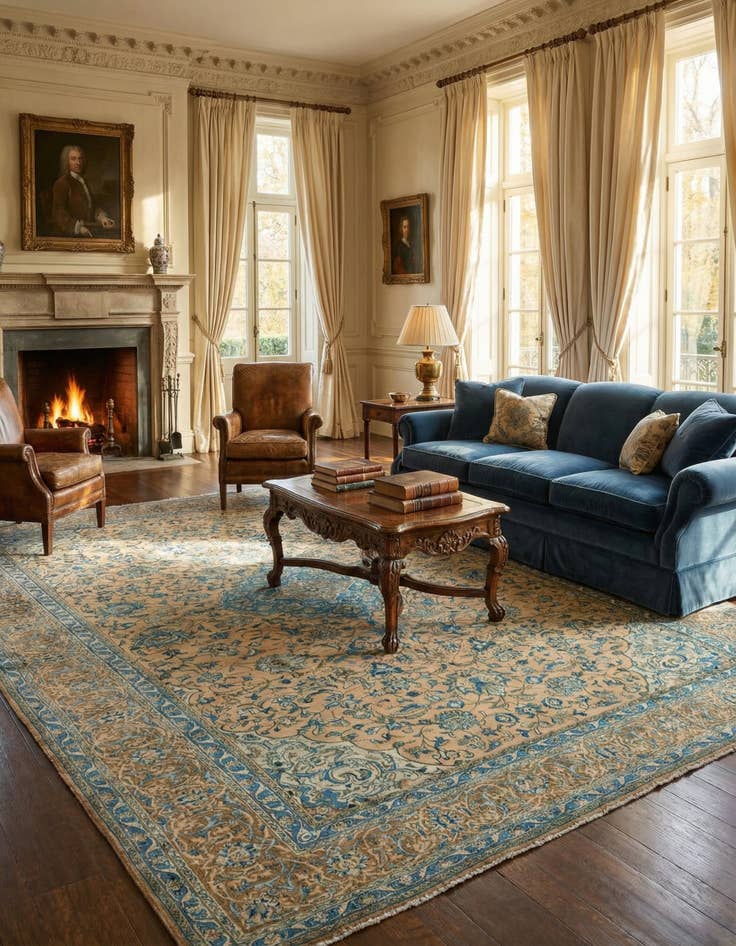 Detail image of  9' 6 x 12' 9  Hand Knotted Kashan Persian Wool Rug