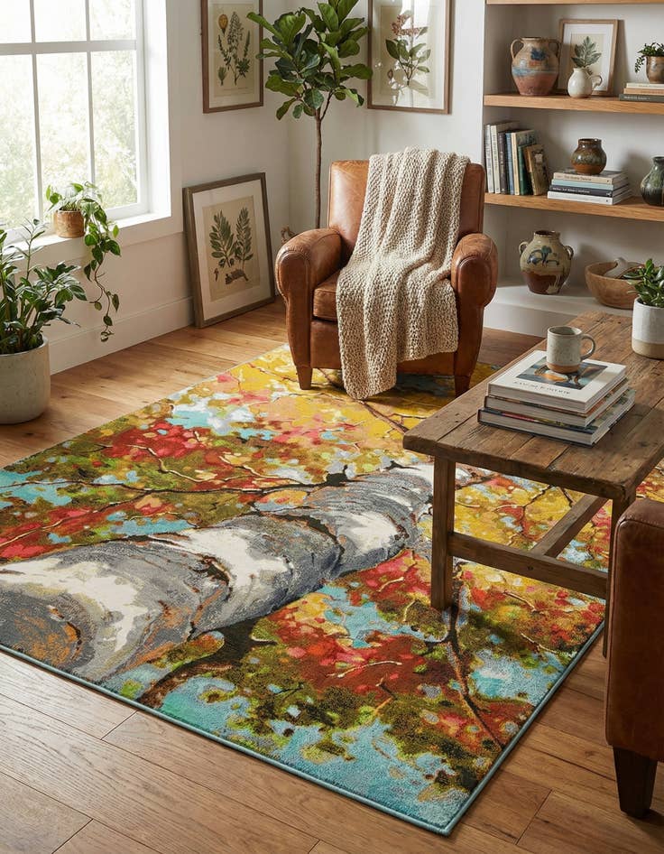 Detail image of  7' 10 x 10'  Washable Botanical Indoor / Outdoor Rug