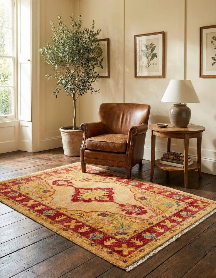 Detail image of  3' 6 x 4' 9  Hand Knotted Ziegler Wool Rug