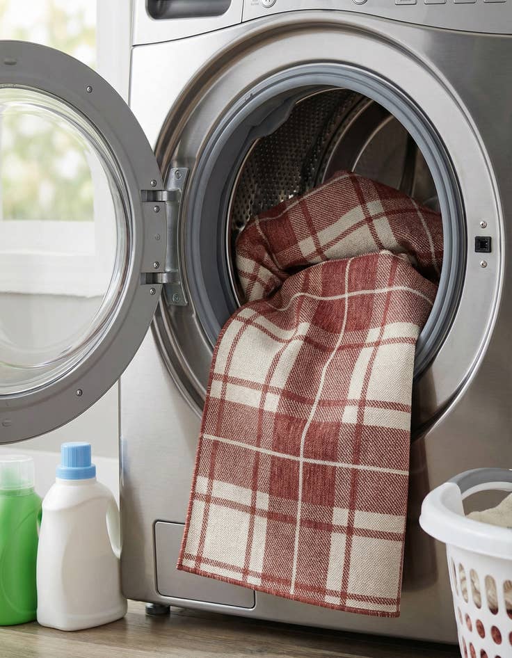 Detail image of 2' 7 x 12'  Washable Checkered Indoor / Outdoor Runner Rug