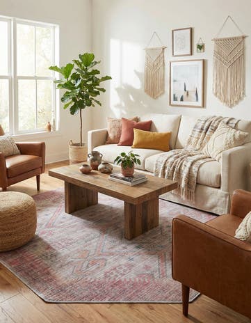 Rust red and Beige Washable Sisu Octagon Rug