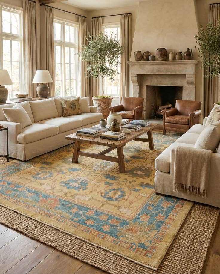 Detail image of 10' 9 x 13' 7 Hand Knotted Oushak Wool Rug