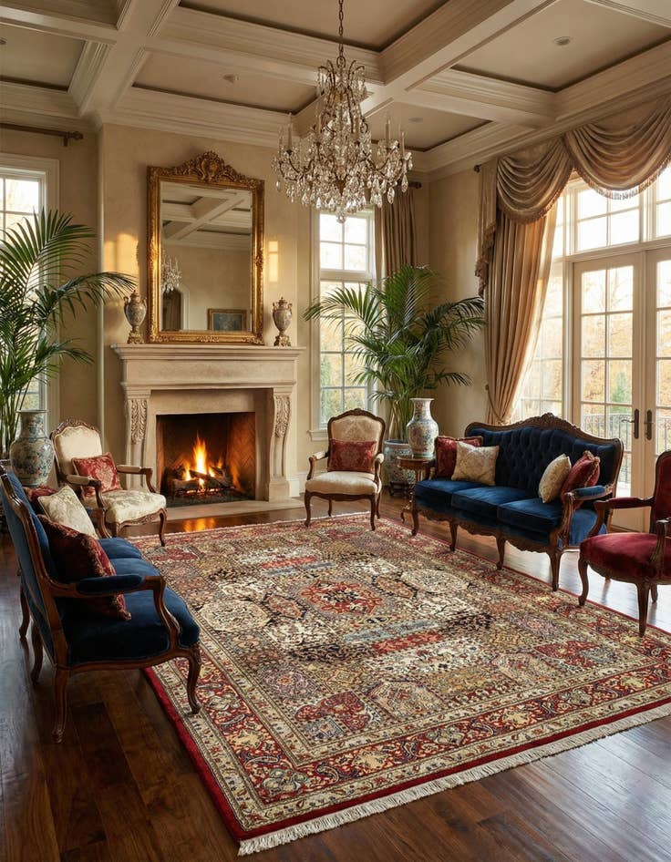 Detail image of  8' 2 x 11' 5  Hand Knotted Qom Persian Rug