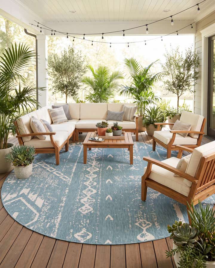 13' x 13' Easy-Clean Bohemian Indoor / Outdoor Round Rug