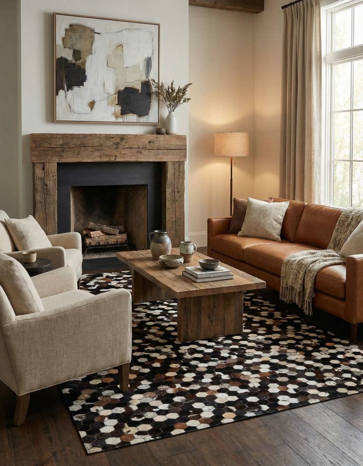 Detail image of  5' 1 x 8' Cowhide Leather Rug