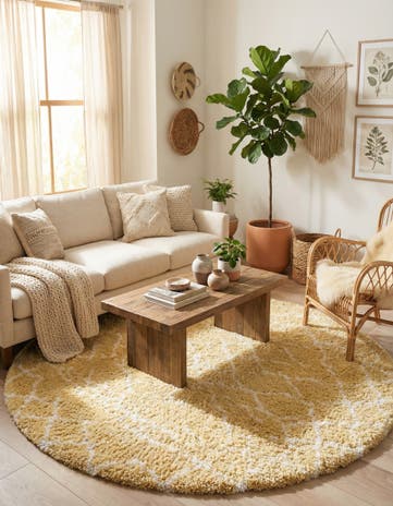 Yellow Moroccan Shag Round Rug