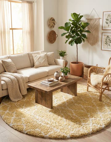 Yellow Moroccan Shag Round Rug